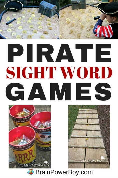 Arr! Get these free pirate sight word games for your pirate fan. Your beginning reader will thank you! Pirate Day Activities, Pirate Classroom, Family Literacy Night, Fun Reading Activities, Pirate Activities, Sight Word Fun, Family Literacy, Pirate Games, Activities For Boys