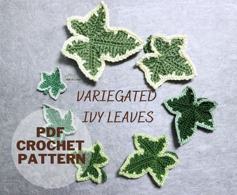 Crochet Ivy, Variegated Ivy, Leaf Applique, Crochet Leaf, Ivy Leaves, Steel Crochet Hooks, Motif Pattern, Crochet Leaves, Yarn Thread