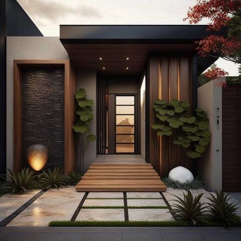 20+ Creative Ideas to Transform Your Outside Front Entrance! • 333+ Images • [ArtFacade] Modern Front Porches, Modern Entrance Door, Zen House, House Outer Design, Eksterior Modern, Modern Entrance, Entrance Door Design, Modern Exterior House Designs, Entrance Design