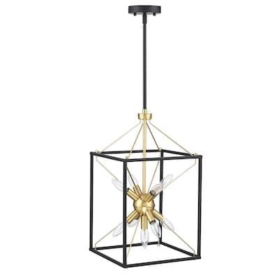 Hukoro 9-Light Matte Black Finish Gold Painting Inside Modern/Contemporary Square Pendant Light in the Pendant Lighting department at Lowes.com House Fixtures, Square Pendant Lighting, Lantern Pendant Lighting, Gold Painting, Rectangle Chandelier, Kitchen Entryway, Geometric Chandelier, Pendant Fixture, Open Frame