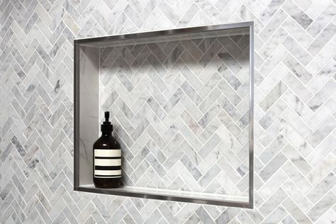 Schluter®-QUADEC Schluter Tile Edge, Tile Edge Trim, Shower Installation, Soap Bag, Tile Edge, Shower Niche, Small Bathroom Storage, Tile Trim, Kitchen Cabinetry