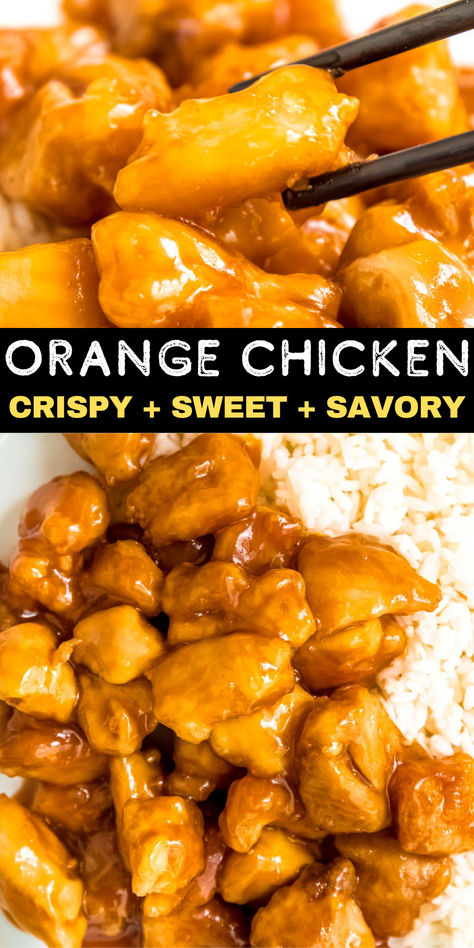 Forget Chinese takeout–This homemade Orange Chicken recipe is all you need! Crunchy chicken coated in a perfectly sweet, sticky, citrusy sauce will become your new favorite meal. It's the perfect dinner idea for this weekend! Crispy Orange Chicken Recipe, Homemade Orange Chicken, Citrus Sauce, Easy Orange Chicken, Crunchy Chicken, Meatball Dinner, Homemade Chinese Food, Fluffy Rice, Orange Chicken Recipe