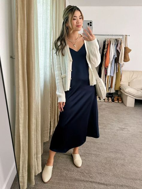 Cozy Chic: 10 Cardigan Dress Outfit Ideas You'll Love - Magic of Clothes Long Dress With Long Cardigan, Flowy Dress With Cardigan, Cardigan With Midi Dress, Long Black Dress With Cardigan, Long Cardigan Dress Outfit, Dress And Cardigan Outfit Fall, Long Dress With Cardigan Outfit, Cardigan With Dress Outfit, Cardigan Over Dress Outfit