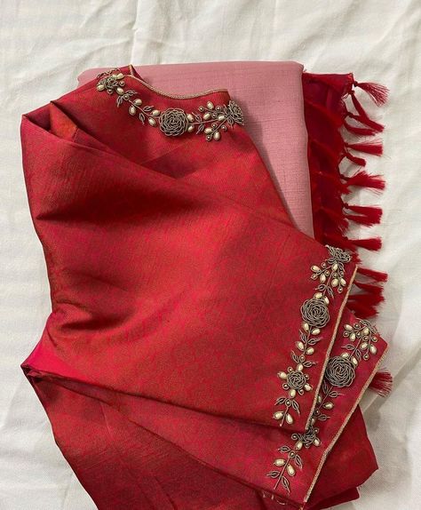 Simple Zardosi Work Blouse Designs, Simple Ariwork Blouse, Simple Zardosi Work Blouses, Zardosi Embroidery Blouse, Very Simple Aari Work Blouse Design, Sleeveless Blouse Designs, Aari Design, Zardosi Work, Latest Blouse Designs Pattern