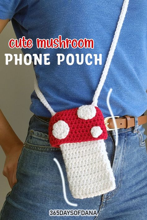 Crochet Cellphone Pouch, Phone Pouch Crochet, Phone Bag Crochet, Crochet Projects To Sell, Pouch Crochet, Iphone Pouch, Elegant Crochet, Crochet Mushroom, Beginner Crochet Tutorial