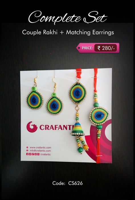 Crafantic Quill Complete Set:  Morpankh(Peacock Feather) - Crafantic Special.  Code: CS626 Price: ₹280/-  #crafantic #rakhi #quilling #quillingrakhi #quillingart #morpankh #peacock #feather #special #featured Rakhi With Quilling Paper, Quiling Rakhi Ideas, Morpankh Jewellery, Quilling Rakhi Handmade, Peacock Rakhi, Peacock Quilling, Quilling Rakhi, Rakhi Diy, Quilling Jewellery