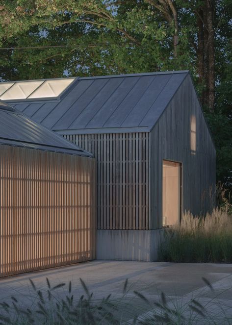 Zinc Roof, Steel Security Doors, Rural Architecture, Barn Photography, Timber Screens, Car Barn, Timber Slats, Timber Buildings, Building Renovation