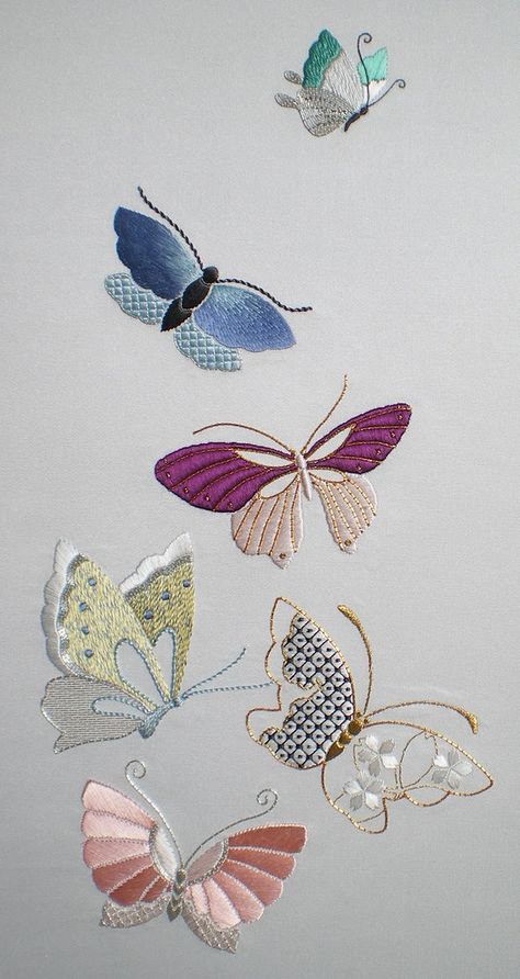 Flutterbys | Design, © Jennifer Ashley Taylor Japanese Embro… | Flickr Ashley Taylor, Pola Bordir, Chinese Embroidery, Butterfly Embroidery, Pola Sulam, Brazilian Embroidery, Japanese Embroidery, 자수 디자인, Sewing Embroidery Designs