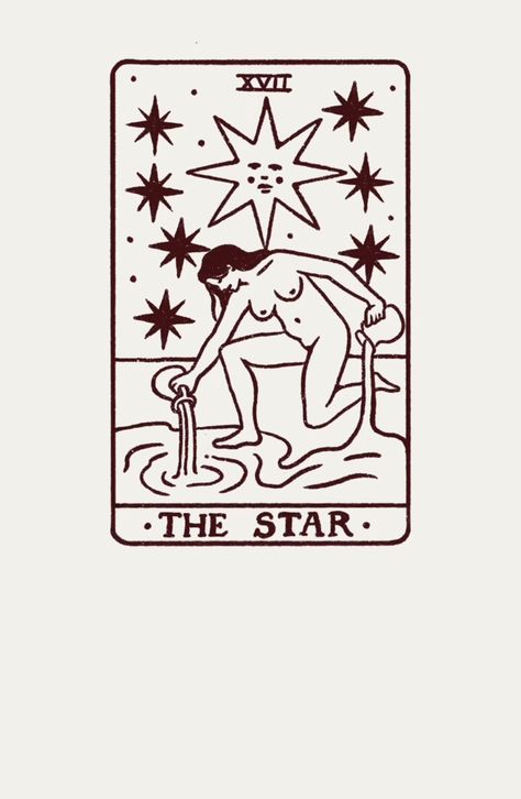 Tampon Drawing, Tarot Style Tattoo, The Star Tarot Wallpaper, Tarot Card Tattoo Star, Linocut Tarot, Star Tarot Tattoo, Tarot Illustration Design, Lino Print Tattoo, Star Card Tarot