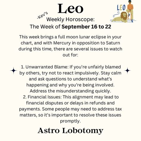 Follow so you don’t miss anything 🧠🧠 New uploads every day, if you don’t see your sign, come back tomorrow! September 16 to September 22, 2024 horoscope for Leo ♌️ #zodiac #horoscope #leo Weekly Horoscope, Leo Horoscope, September 16, September 22, Zodiac Horoscope, Leo Zodiac, Come Back, Every Day, Bring It On