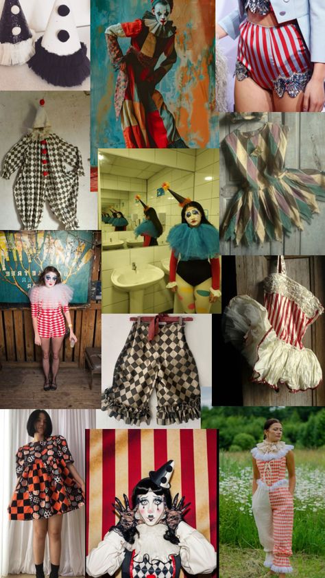 Planning my spooky clown costume make #spooky #scaryaesthetic #clowncore #circusaesthetic #HalloweenChallenge Clown Circus Aesthetic, Clown Themed Outfit, Circus Theme Party Outfits, Clown Moodboard, Rodeo Clown Costume, Clown Costume Aesthetic, Clown Core Outfit, Clown Costume Ideas, Diy Clown Costume