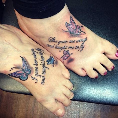 Mother Daughter Butterfly Tattoos, Tattoo Ideas Mom And Daughter, Tattoo Ideas Mom, Mum And Daughter Tattoo, Shoulder Cap Tattoo, Butterfly Wrist Tattoo, Timeless Tattoo, Daughter Tattoo, Script Tattoo