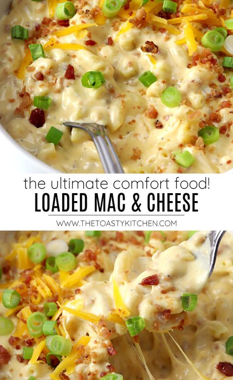 Loaded Mac & Cheese recipe - by The Toasty Kitchen Loaded mac and cheese is an indulgent dish that's filled with macaroni, cheddar cheese, sour cream, and bacon. Rich and creamy, this stove top mac and cheese is ready in just 30 minutes and makes the perfect comfort food meal. #macandcheese #macaroniandcheese #pasta #loadedmacandcheese #loaded #bacon #cheesy #pasta #onepanmeal #onepotmeal #recipe #comfortfood #homemade Sides For Party Easy, Easy Classic Dinner Recipes, Homemade Mac And Cheese With Bacon, Food Truck Mac And Cheese, Elevated Mac And Cheese, Meal Prep Ideas Pasta, Macaroni Dinner Ideas, Easy Stove Top Dinners, Recipes With Macaroni