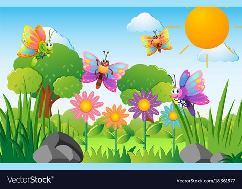 Flower Garden Illustration, Flower Garden Drawing, Garden Cartoon, Animal Crafts Preschool, Forest Cartoon, Pink Artwork, Rainbow Clipart, Garden Illustration, Vegetable Prints