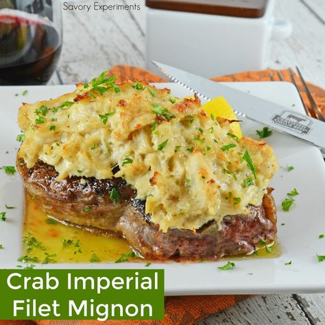 Crab Imperial Filet Mignon is an easy dish perfect for special occassions. Tender beef topped with buttery crab and clarified butter. Steak Toppings, Crab Imperial, Filet Mignon Recipes, Crab Meat Recipes, Crab Recipes, Tender Beef, Easy Soup Recipes, Easy Dishes, Crab Meat