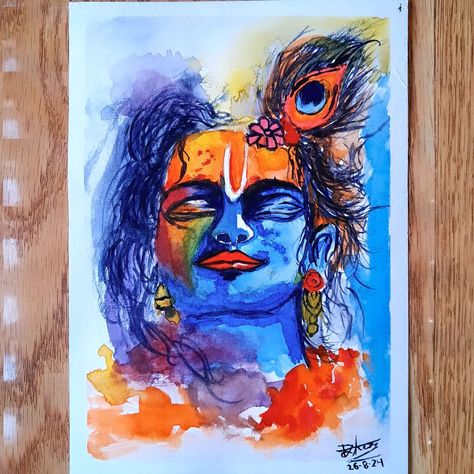 Happy janmashtami to all of you Krishna watercolor painting Lord Krishna Watercolor Painting, Krishna Painting For Janmashtami, Radhe Krishna Water Colour Painting, Janmashtami Special Painting, Krishna Ji Watercolour Painting, Happy Janmashtami, Krishna, Watercolor Paintings