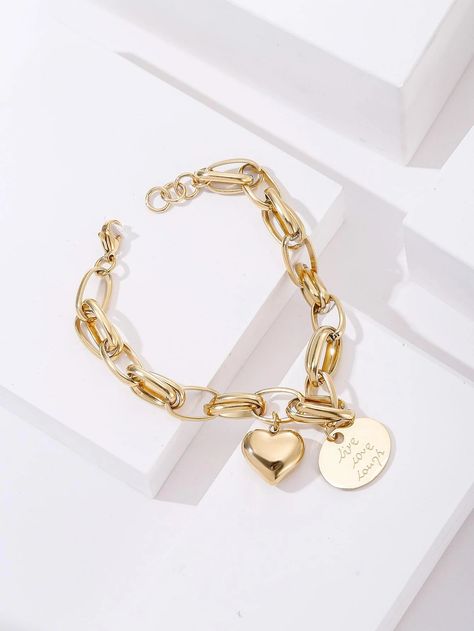 Charms Bracelet Gold, Gold Bracelet With Charms, Disney Charm Bracelet, Link Jewelry, Stainless Bracelet, Pretty Jewelry Necklaces, Expensive Jewelry Luxury, Ankle Jewelry, Gold Jewelry Stores