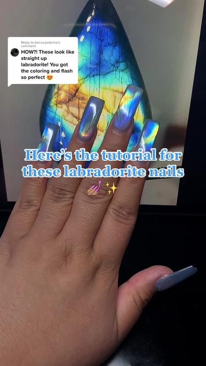 Labradorite Nails, Diy Rhinestone Nails, Nail Tutorial, Chrome Powder, Diy Rhinestone, Ice And Spice, Nail Tutorials, Rhinestone Nails, Nails Design