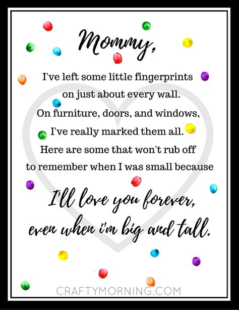 Free Mother's Day Fingerprint Poem Printable - Crafty Morning Fingerprint Poem, Mom Images, Mothers Quotes, Happy Mothers Day Images, Diy Mother's Day Crafts, Mother's Day Printables, Crafty Morning, Mother's Day Projects, Mothers Day Poems