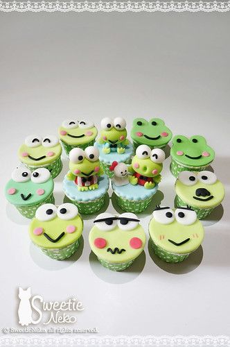 Frog Cupcakes, Cartoon Cupcakes, Fondant Cake Designs, Cupcakes Decorados, Homemade Sweets, Fondant Tutorial, Fondant Cupcakes, Yummy Cupcakes, Birthday Cake Kids