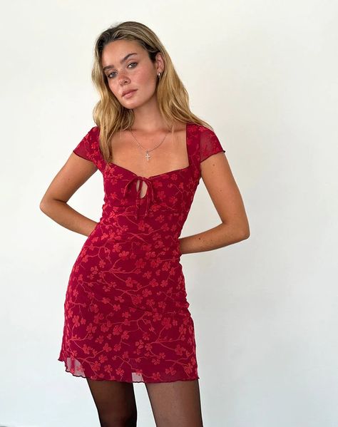 Red Grunge Floral Flock Mini Dress | Lashka – motelrocks-com-us Red Grunge, Dress With Cap Sleeves, Party Fits, Black Satin Dress, Bandeau Dress, Body Con Skirt, Long Sleeve Bodycon Dress, Flowy Skirt, V Neckline