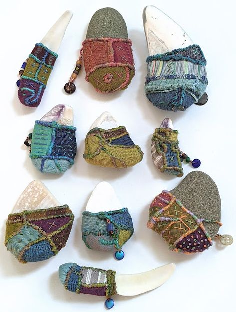 Eco Witch, Decorated Rocks, Art Fibres Textiles, Rock Wrapping, Crazy Patchwork, Pdf Quilt Pattern, Quilt Batting, Hand Stitch, Textile Fiber Art