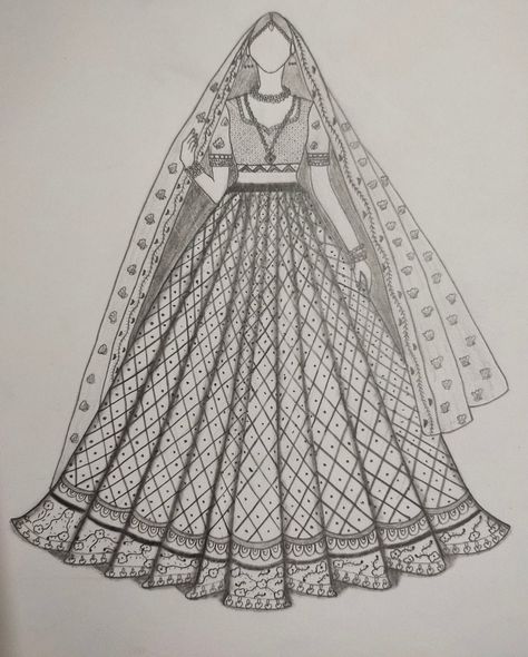 Fashion illustration Bridal Lehenga Sketch, Dress Illustration Art, Aline Dresses, Bride Fashion Illustration, Drawing & Painting Kit, Illustration Indian, Designer Sketches, Logo Design Inspiration Vintage, Fashion Designing Course