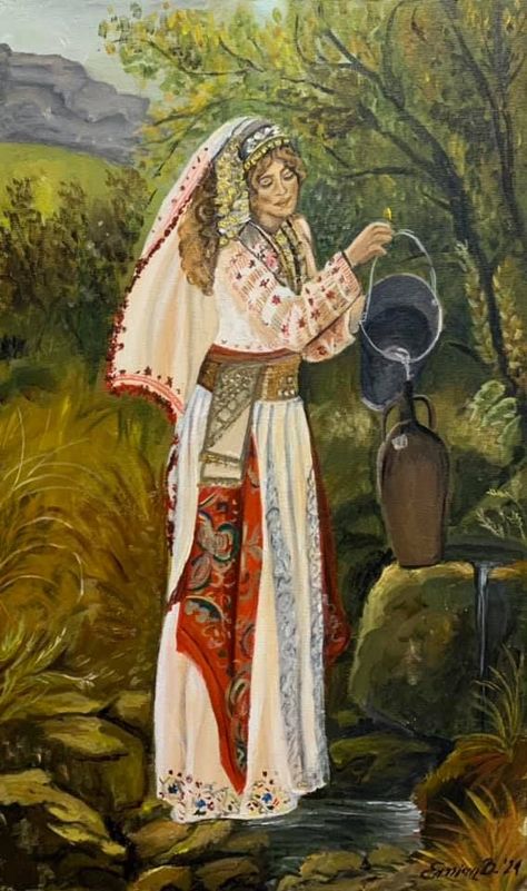 Traditional Albanian clothing from Zaranika Valley by Ermira's Art on Facebook https://www.facebook.com/snowflake.piktura Albania Clothes, Albanian Clothing, Albanian Culture, Costumes Around The World, Lord Hanuman Wallpapers, European Culture, Old Paintings, Traditional Modern, Mural Wall Art