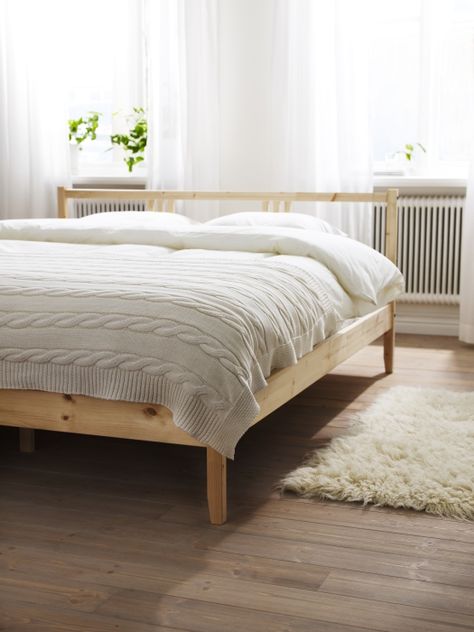 The FJELLSE bed - solid pine with a light and airy design.  Enjoy its natural beauty, or you can paint or stain it to suit your style. Ikea Bed Frame, Tarva Bed, Ikea Bed Frames, Light Wood Bed, Cama Ikea, Ikea Bedroom, Full Bed Frame, Ikea Bed, Bedroom Bliss