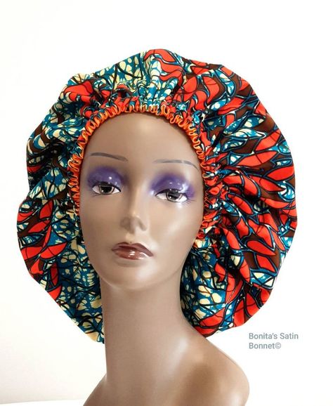 African Print Satin Lined Hair Bonnetankara Bonnet | Etsy Ankara Bonnet, Sleep Bonnet, Hair Edges, Waist Length Hair, Short Hair Lengths, Jumbo Braids, Hair Bonnet, African Print Fabric, Extra Fabric