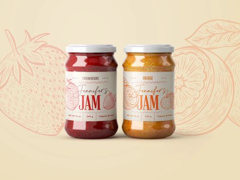 Jam Packaging Design: Strawberry and Orange by Hoot Design Studio on Dribbble Jam Packaging Design, Jar Label Design, Jam Jar Labels, Honey Jar Labels, Jam Packaging, Jam Label, Orange Jam, Strawberry Farm, Jar Packaging