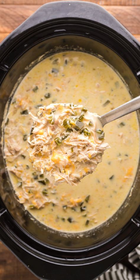 Slow Cooker Creamy Chicken Chile Relleno Soup Crockpot Poblano Chicken, Chicken Chile Relleno, Spicy Mexican Soup, Chile Relleno Soup, Poblano Soup, Chicken Chile, Magical Slow Cooker, Slow Cooker Creamy Chicken, Crockpot Soup