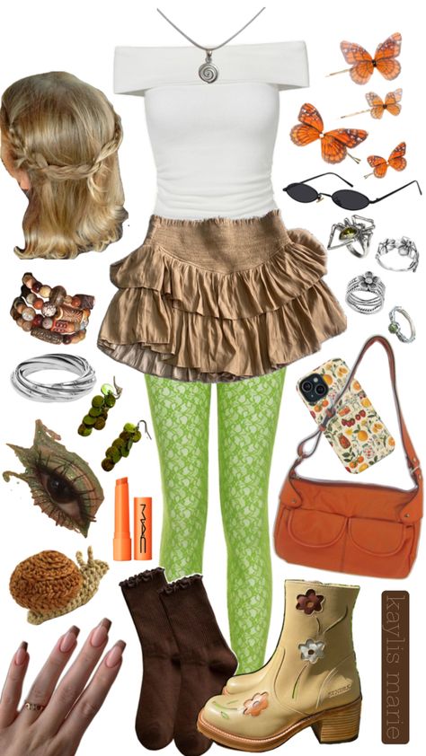 brown, orange, green color scheme. playful and eccentric, warmer weather-fall look Orange Green Color Scheme, Warm Fall Outfits, Green Color Scheme, Green Color Schemes, Warm Autumn, Autumn Outfit, Brown Orange, Fall Looks, Color Scheme