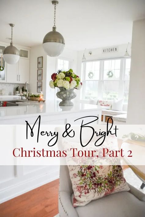 We all love a Christmas Home Tour! Get lots of ideas to decorate your home for the Holidays in Part 2 of our Merry And Bright Christmas Home Tour. Holiday House Tours, Christmas House Tour, Striped Bowl, Christmas Color Palette, Merry And Bright Christmas, Merry Bright Christmas, Christmas Tours, U Shaped Kitchen, Home Board