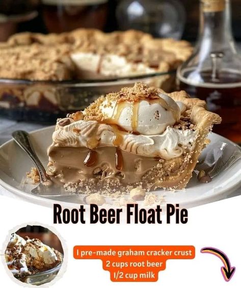 Root Beer Pie, Freezer Pie, Root Beer Float Pie, Dessert Pie Recipes, Frozen Pie, Beer Float, Root Beer Float, Vanilla Pudding Mix, Dessert Ingredients