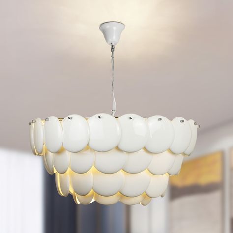 White Modern Ceramic Shell Lampshade Pendant Light for Dining Room, Bulbs Included - Bed Bath & Beyond - 39983511 Shell Lampshade, Lampshade Pendant Light, Ceramic Lampshade, Lighting Updates, Ceramic Shell, Light For Dining Room, Light Stand, Metal Light, Ceiling Fan Chandelier