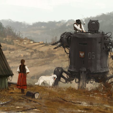 Jakub Rozalski, Dieselpunk Art, Diesel Punk, Howl At The Moon, Science Fiction Art, Retro Futuristic, Lego Moc, Environment Concept Art, Retro Futurism