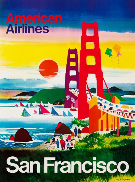 American Airlines San Francisco Travel Poster : American Airlines : Free Download, Borrow, and Streaming : Internet Archive San Francisco Illustration, Starter Board, Office Murals, Iconic Posters, Arches Watercolor, San Francisco Golden Gate Bridge, Arches Watercolor Paper, Fishermans Wharf, Wine Night