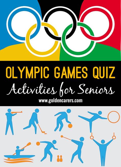 Olympic Games Quiz: 25 questions about the history of the Olympic Games. A fun trivia and reminiscing activity for seniors. Olympic Party Games, Summer Olympics Crafts, Activity For Seniors, Olympic Theme Party, Olympic Idea, Activities For Seniors, Olympic Crafts, Senior Living Activities, Olympics Activities