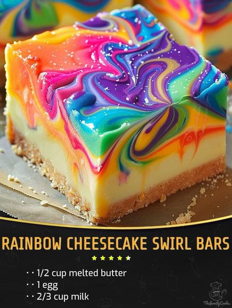 Cheesecake Dips, Rainbow Recipes, Rainbow Cheesecake, Food References, Birthday Boards, Mouse Pictures, Cooking Stuff, Cheesecake Bar Recipes, Diy Desserts