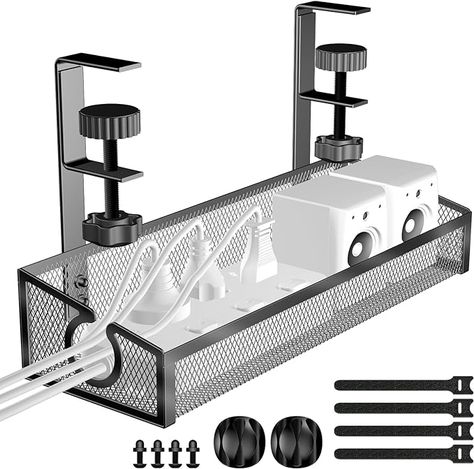 Amazon.com: Under Desk Cable Management Tray Black, No Drill Desk Cable Management Organizer with Clamp for Desk Wire Management, Desk PC Cord Organizer Accessories & Workspace Organizers for Office, Home(1 Pack) : Electronics Desk Wire Management, Management Desk, Under Desk Cable Management, Under Desk Cable, Desk Cable Management, Desk Organizer Tray, Desk Pc, Cable Trays, Cable Management Box