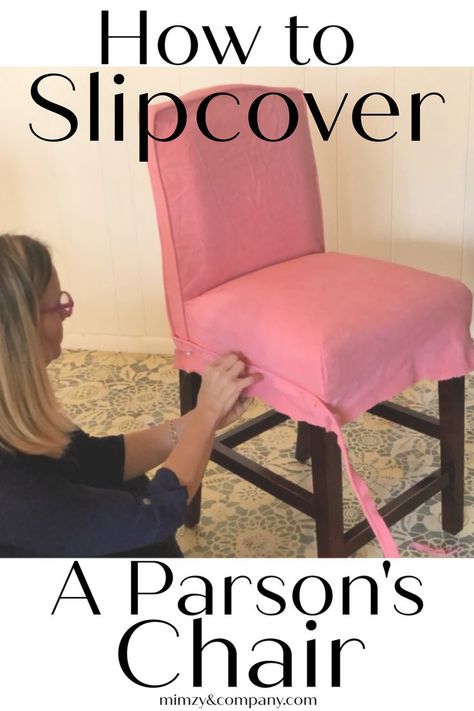 How to slipcover a Parson's style chair. Whether it's a barstool or a dining chair from IKEA...same process.  Check out the step by step video. Dining Chair Covers Diy, Dining Chair Covers Slipcovers, Parsons Chair Slipcovers, Diy Chair Covers, Dining Room Chair Slipcovers, Sewing Chair, Style Dining Room, Dining Room Chair Covers, Diy Dining Room