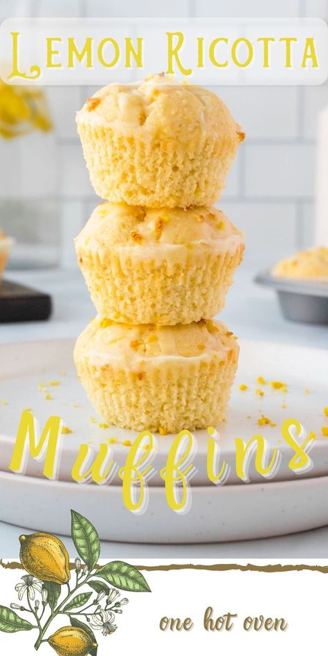 A stack of three lemon muffins on a white plate. Leftover Ricotta, Lemon Ricotta Muffins, Ricotta Muffins, Ricotta Cheese Recipes, Citrus Recipes, Ricotta Recipes, Bakers Gonna Bake, Lemon Dessert Recipes, Lemon Muffins