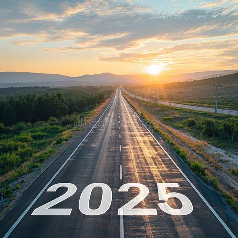 Happy New Year 2025, white numbers 2025 on the road, generative ai art.  stock images Hd Photos, On The Road, Happy New, The Road, Happy New Year, Photo Image, Stock Images, Stock Photos, Road