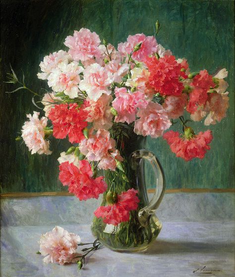 Still Life of Carnations"  Artist, Emile Vernon  © Flowers In A Vase, Still Life Flowers, Painting Still Life, Still Life Art, Pictures To Paint, French Artists, Still Life Painting, Art Floral, Botanical Prints