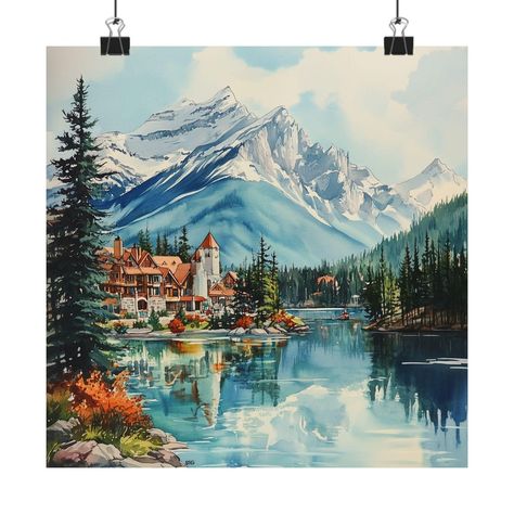 Banff Painting, Canadian Wall Art, Banff National Park, Canada Travel Gift, Mountain Landscape, Travel Poster, Alberta Art, Canadian Rockies Banff Painting, Banff National Park Canada, Canadian Rockies, Banff National Park, Canada Travel, Mountain Landscape, Travel Poster, Travel Gifts, Watercolor Print