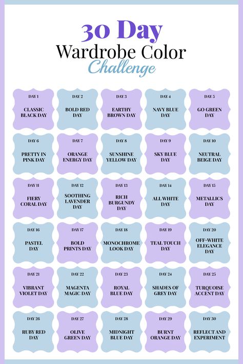 30 day wardrobe color challenge. Color Wardrobe, Wardrobe Challenge, Wardrobe Color, Outfit Challenge, Color Challenge, 30 Day, Range, Wardrobe, For Women