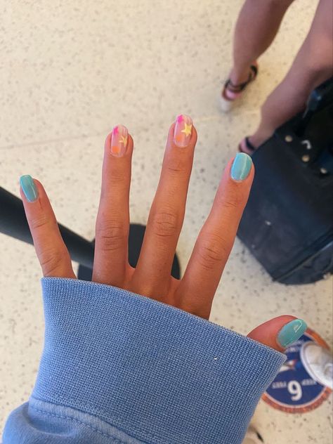 manicure pedicure nails paint preppy neon pink teal turquoise blue green orange yellow vsco Short Nail Art Designs, French Nail Ideas, Nail Art Designs 2023, Short Nail Art, Teen Nails, Girls Nail Designs, Spring Break Nails, Beachy Nails, Short French