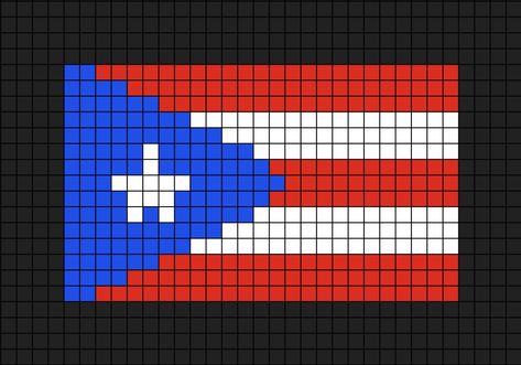 A pixel art template of the Puerto Rican flag, adopted in 1952. Crochet Puerto Rico Flag, Puerto Rico Perler Beads, Columbian Flag, Patriotic Patterns, Pr Flag, Flag Cross Stitch, Flag Beads, Puerto Rico Art, Lion Drawing