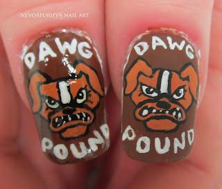 Nevorpurify's Nail Art: Nail School - Day 17 Football Nail Art, Nails For Sale, Sports Makeup, Nail School, Sports Nails, Brown Nail Art, Football Nails, Go Browns, Nails Today